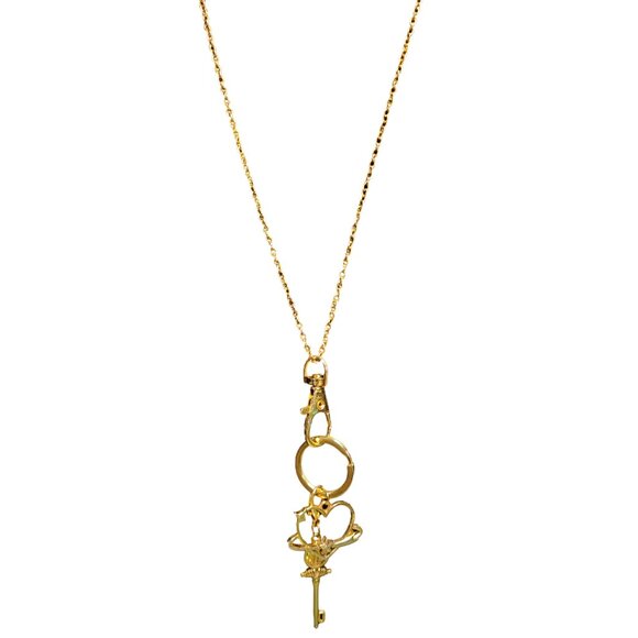 Gold Plated Flat Key Ring with Gold Plated Snap Hook Heart and Key Necklace-NWT - Picture 3 of 10